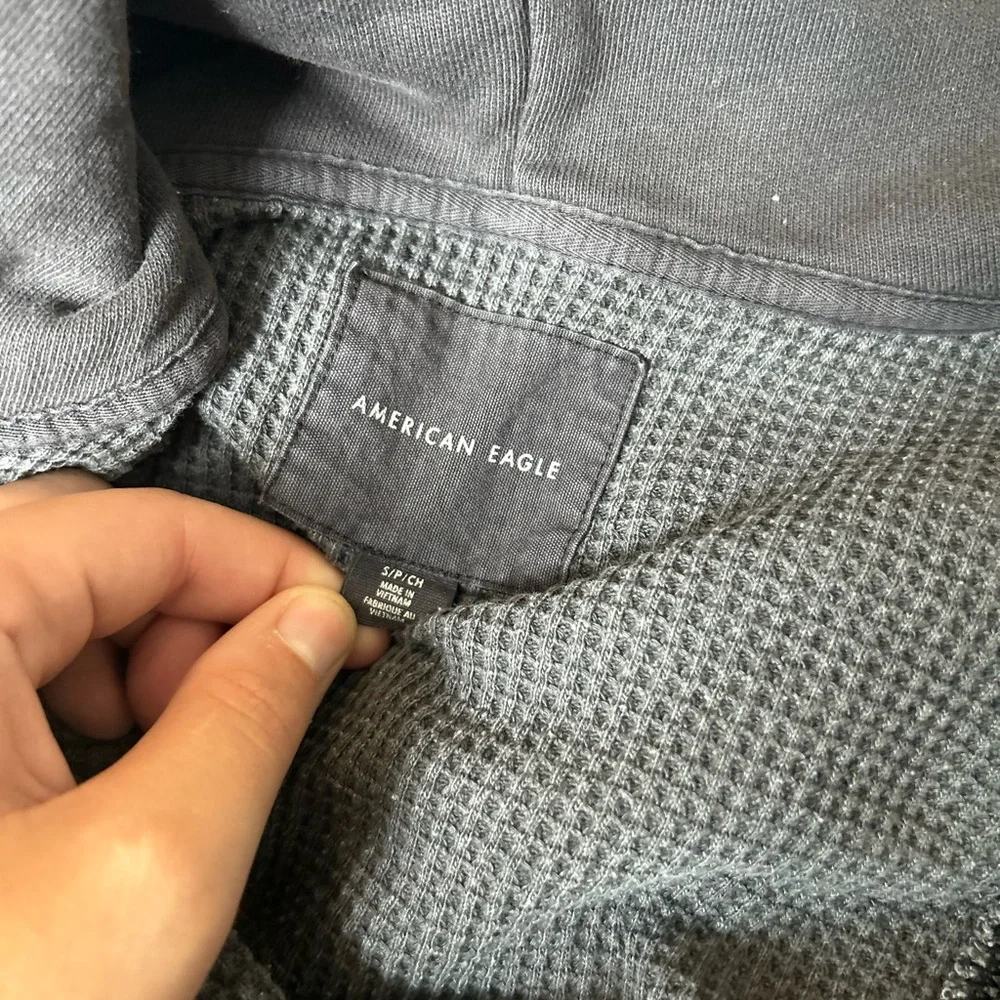 American Eagle Outfitters Charcoal Gray Waffle Knit Hooded Button-Up